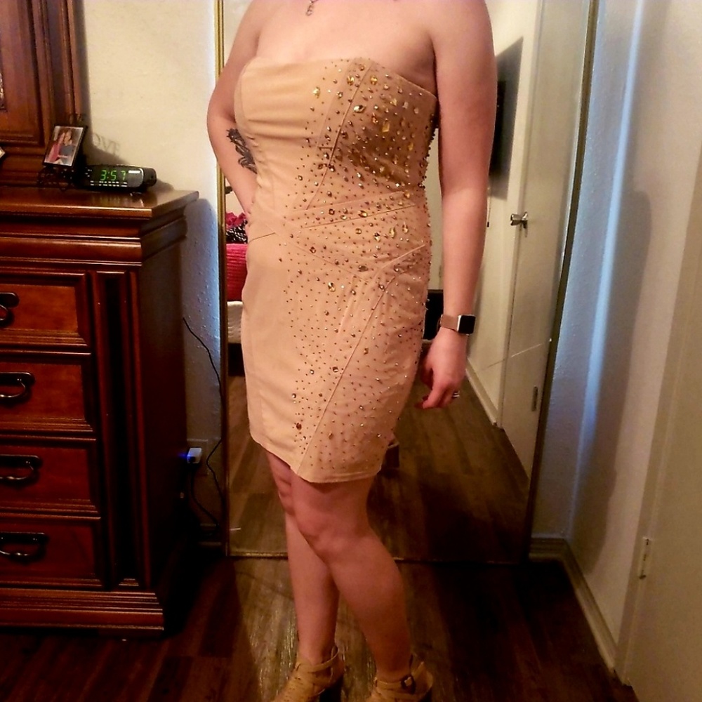Strapless nude Bebe dress